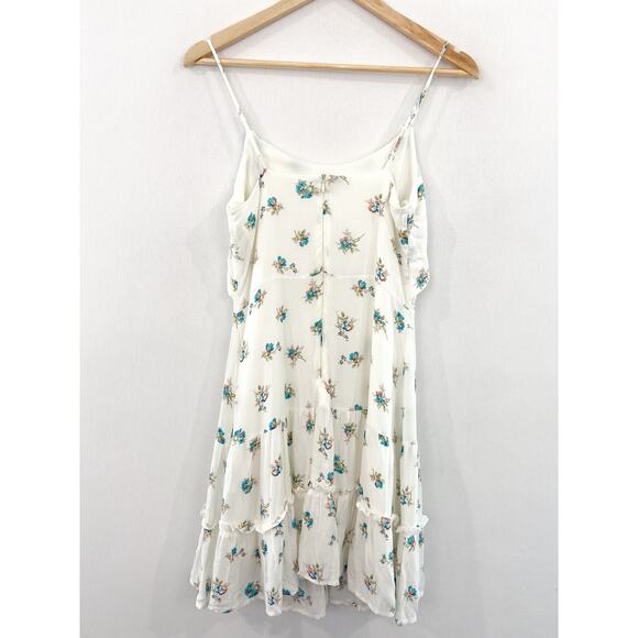 Altar'd State White Mini Floral Mini Dress size Small Ruffle Knot Front Tiered - Picture 2 of 6